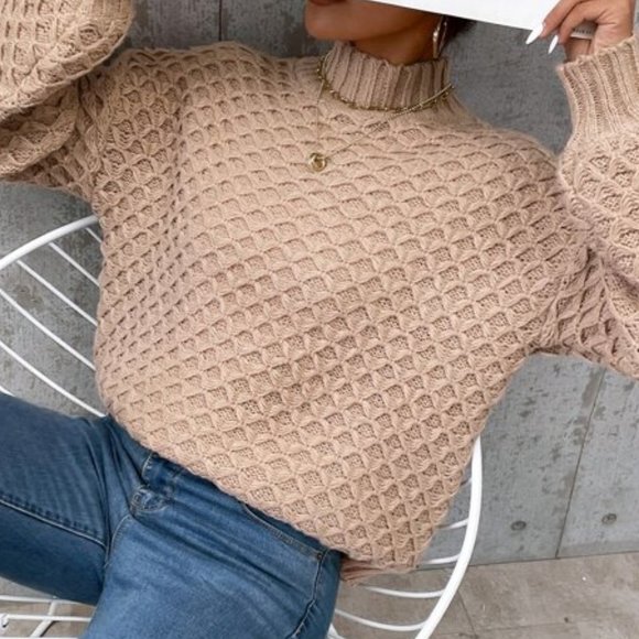 High Neck Textured Knit Sweater - Picture 4 of 5